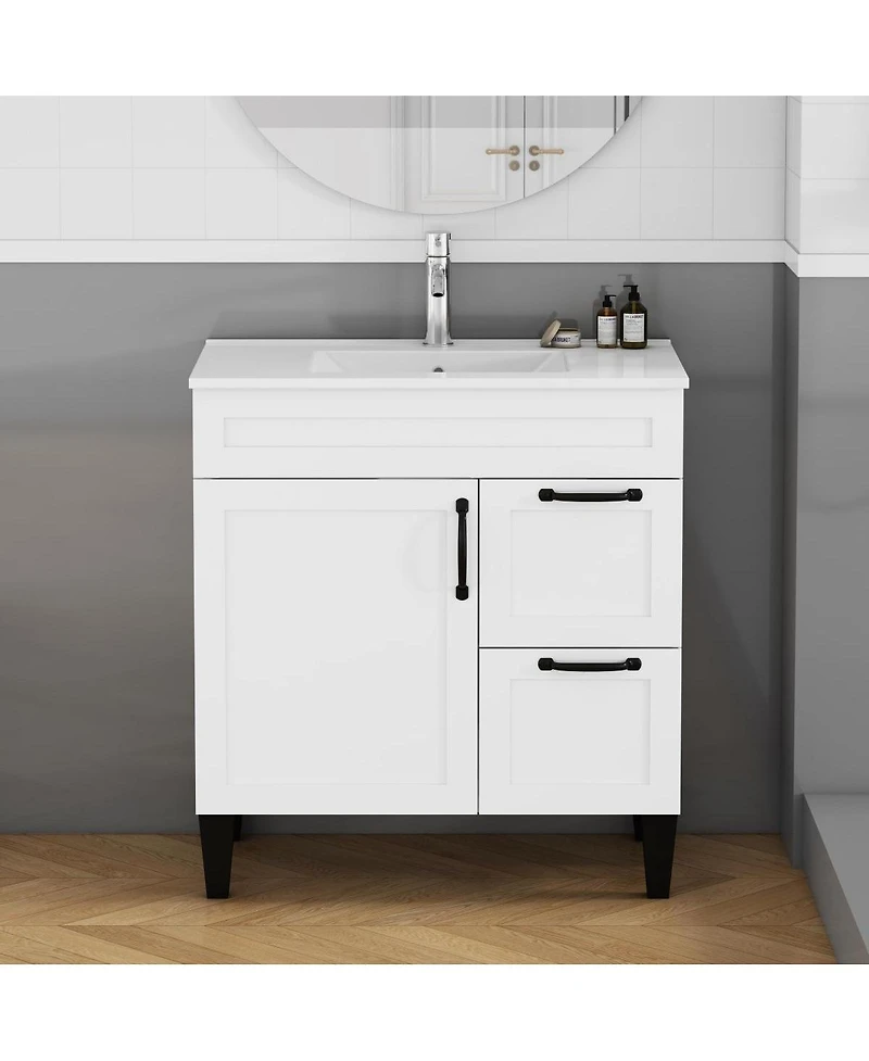 Sillysis Inch Bathroom Vanity with Ceramic Sink, Soft Close Drawers,Handles and Feet