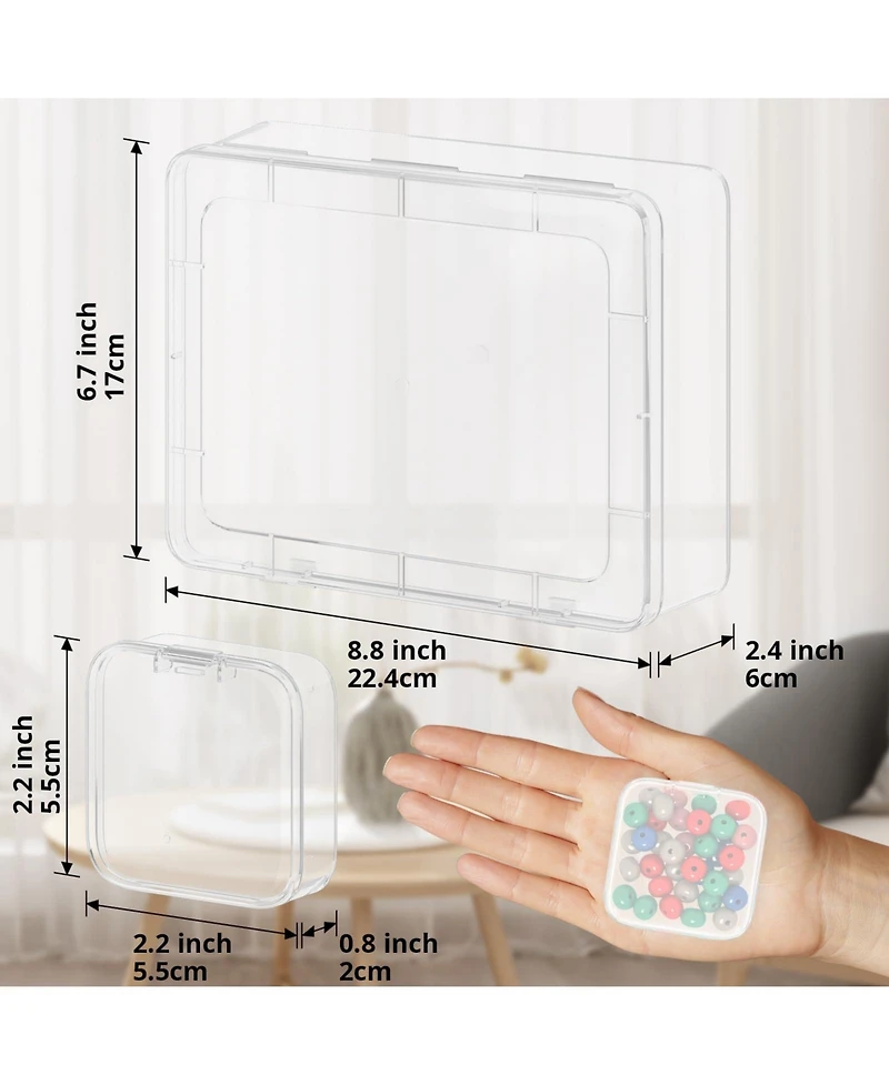 Gnuadz 31pcs Bead Organizer Box Plastic Storage Cases Mini Clear Containers Hinged Lid Rectangle Diy Craft