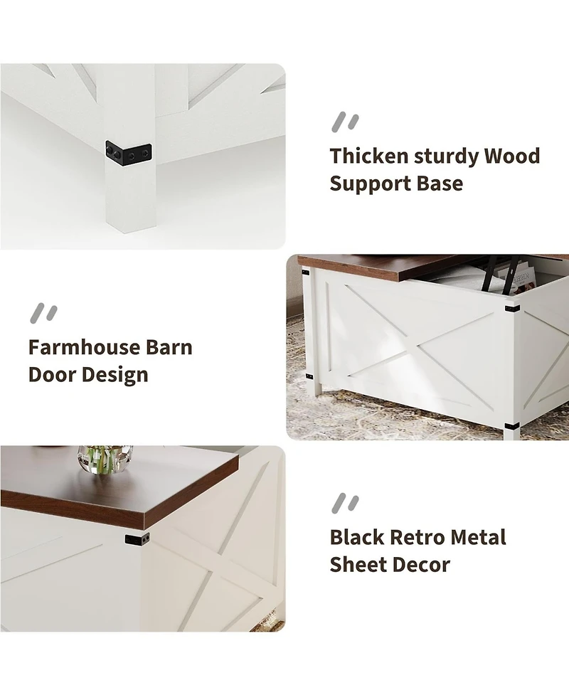gaomon Farmhouse Coffee Table with Lift Top, 31.5 Inch Square Rustic Cocktail Table with Storage, x-Shaped Design and Industrial Metal Accents