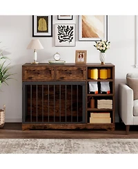 gaomon Dog Crate Furniture 47", Large Tv Stand with 2 Drawers and 4 Shelves, Wooden Kennel Indoor, Decorative Cage