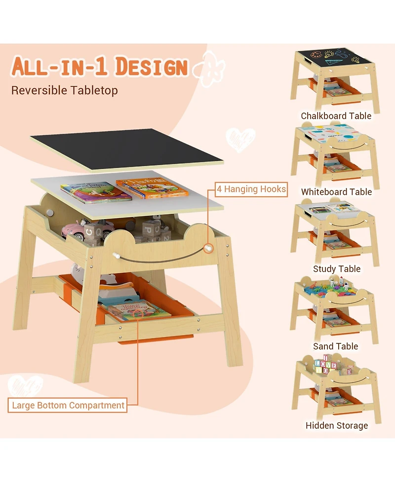 Sugift 5-in-1 Toddler Table and 2 Chairs Cute Art Desk Set with Reversible Chalkboard