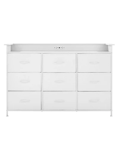 Gouun Led 9-Drawer Fabric Dresser with Built-In Outlet and Metal Frame