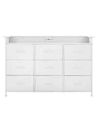 Gouun Led 9-Drawer Fabric Dresser with Built-In Outlet and Metal Frame