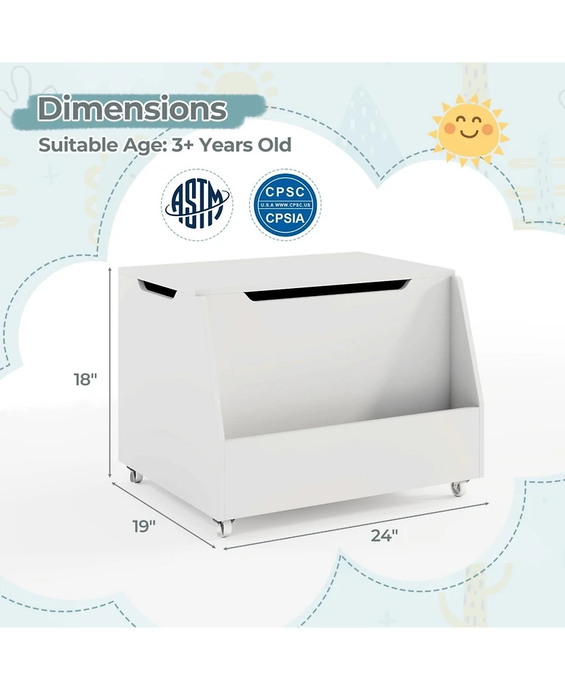 Sugift Wooden Mobile Toy Storage Organizer with Bookshelf and Lockable Wheels