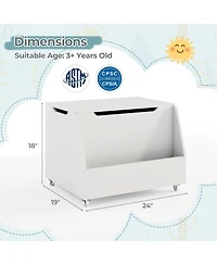 Sugift Wooden Mobile Toy Storage Organizer with Bookshelf and Lockable Wheels