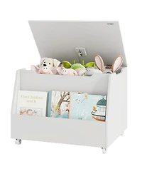 Sugift Wooden Mobile Toy Storage Organizer with Bookshelf and Lockable Wheels