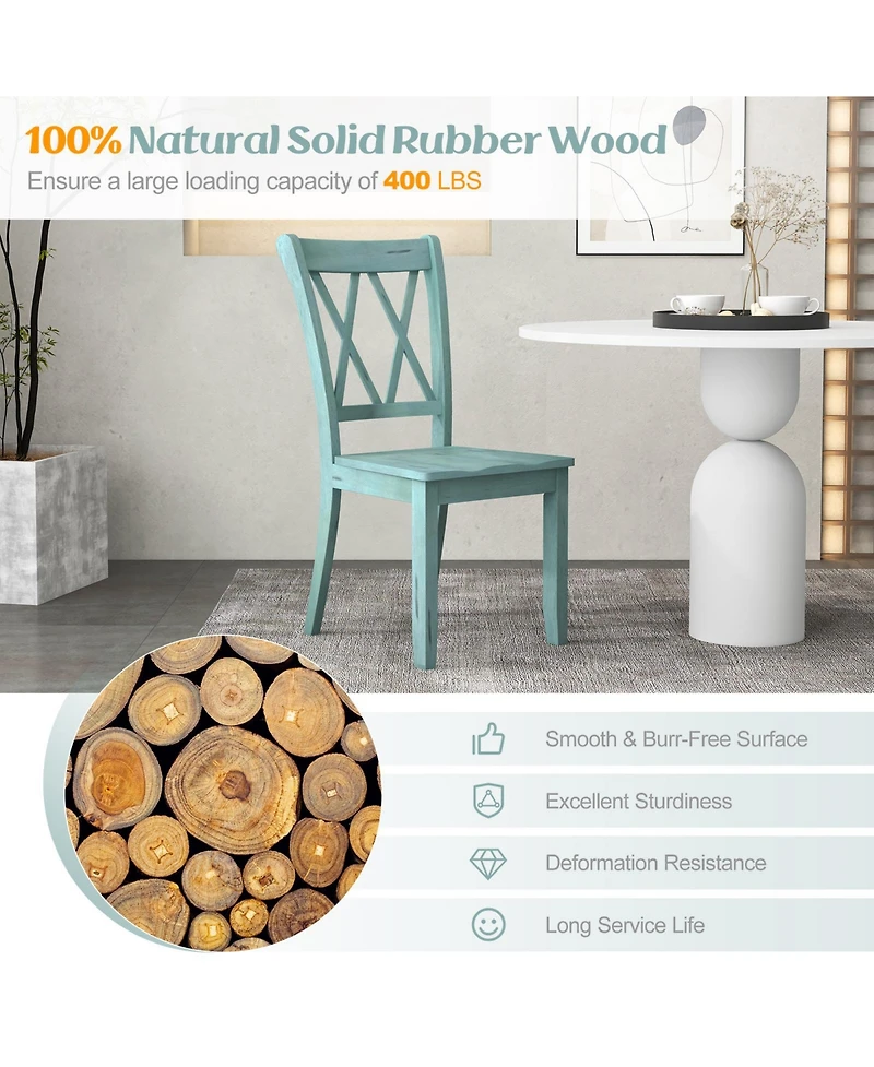 Sugift Set of 2 Cross Back Rubber Wood Dining Chairs