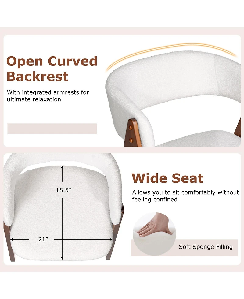 Sugift Wooden Dining Chair Set of 2 Mid-Century Modern Sherpa Upholstered Kitchen Dining Room Chairs