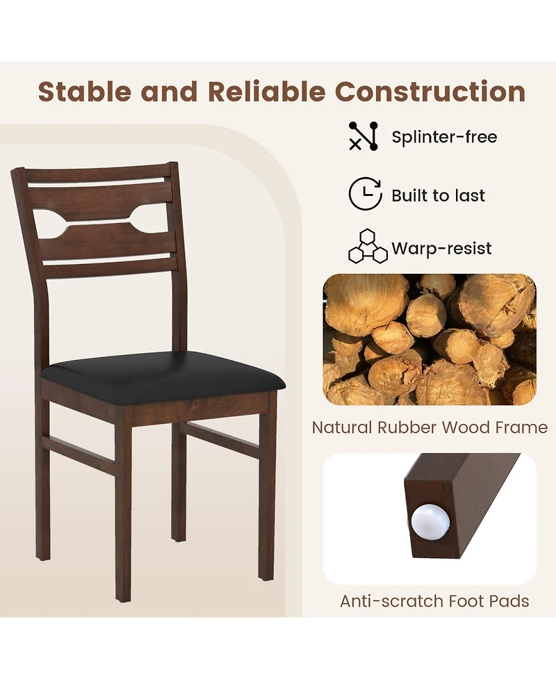 Sugift Wooden Dining Chair Set of 2 with Pu Leather Padded Seat and Rubber Wood Frame