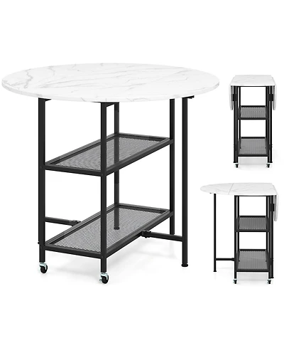 Sugift Folding Round Dining Table with Lockable Wheels