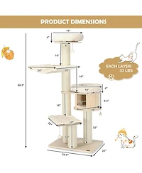 Cozito Cat Tree 68.5 inch 4-Layer Wooden Tower with Sisal Posts