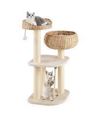 Cozito Cat Tree 41 in Rattan with Napping Perch and Cushion