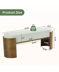 Tribesigns 47.24" Upholstered Entryway Bench, Solid Wood End of Bed Bench for Bedroom, Farmhouse Bay Window Seat with Cushion, Curved Support Legs