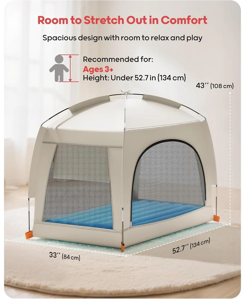 Qpau Inflatable Toddler Travel Bed with Tent - Lightweight Blow Up Kids Air Mattress with Hand Pump - Indoor and Outdoor Portable Sleeping Solution