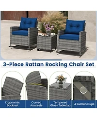 Gouun 3-Piece Pe Rattan Rocking Chair Patio Set with Glass Side Table and Cushions