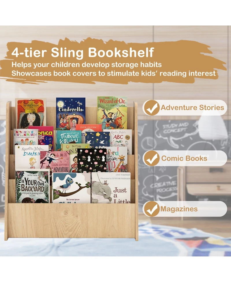 Sugift 4-Tier Kids Bookshelf with Deep Compartments for Bedroom