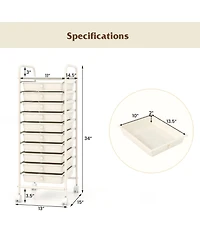 Sugift 10 Drawer Rolling Storage Cart Organizer with 4 Universal Casters