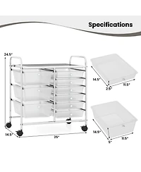 Sugift 9-Drawer Rolling Storage Cart with Colorful Drawers and Metal Frame-Transparent
