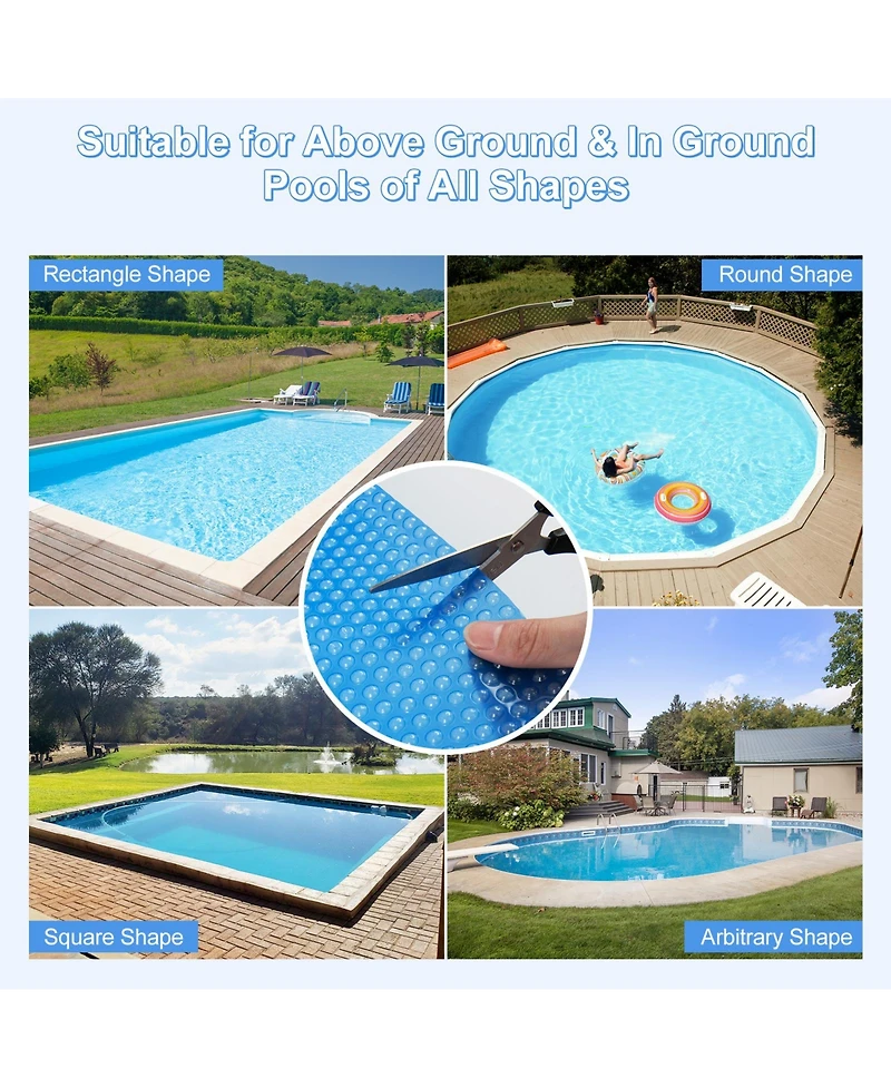 Sugift 12 x 24 Feet Rectangle Swimming Pool Cover 12-mil Heat Retaining Pool Solar Blanket with Carrying Bag