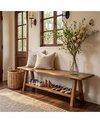 Tribesigns 55'' Solid Wood Entryway Bench, Farmhouse Long End of Bed Bench with Live-Edge, Indoor Dining Seat
