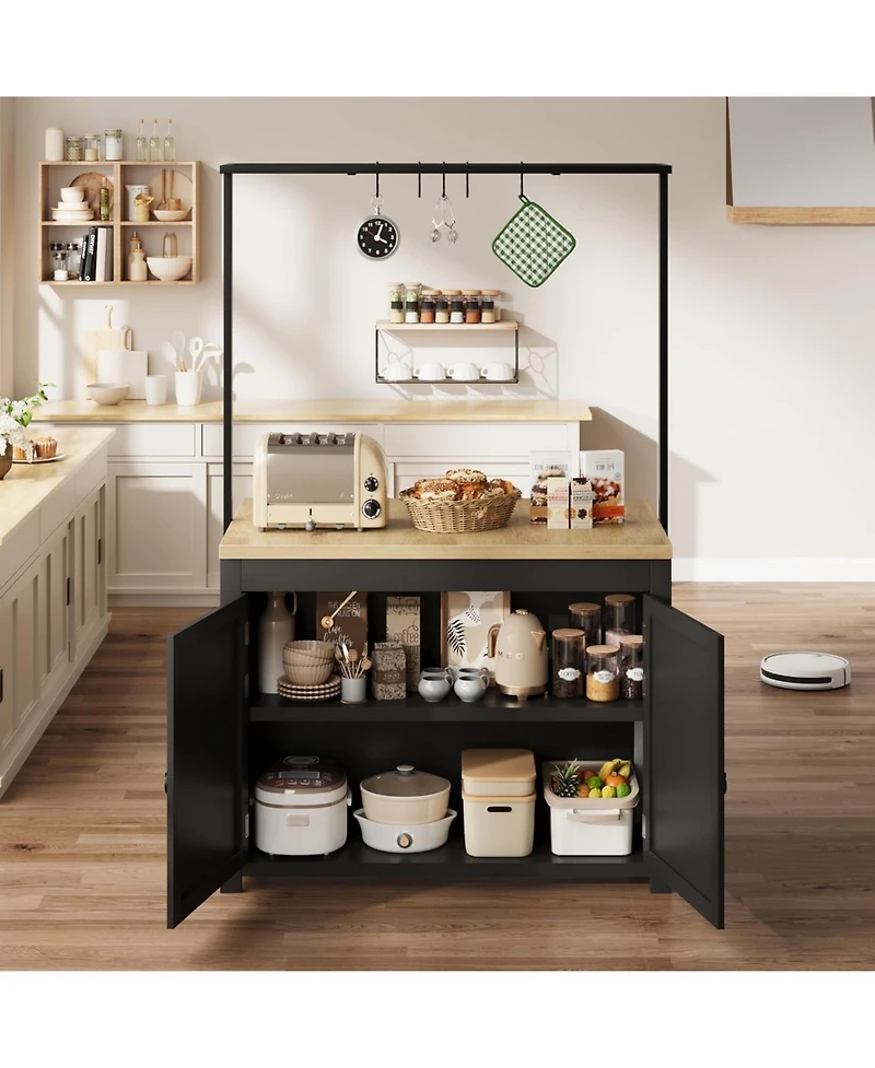 gaomon 42" Kitchen Island with Storage, Multi-Functional Table 2 Tier Shelves, Counter 5 Hooks for Kitchen, Dining Room