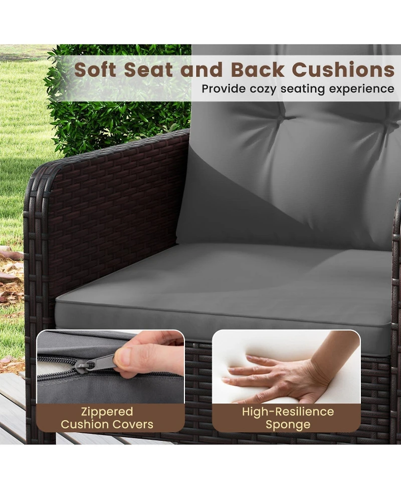 Gouun 3-Piece Compact Pe Wicker Patio Set with Cushions for Porch and Balcony