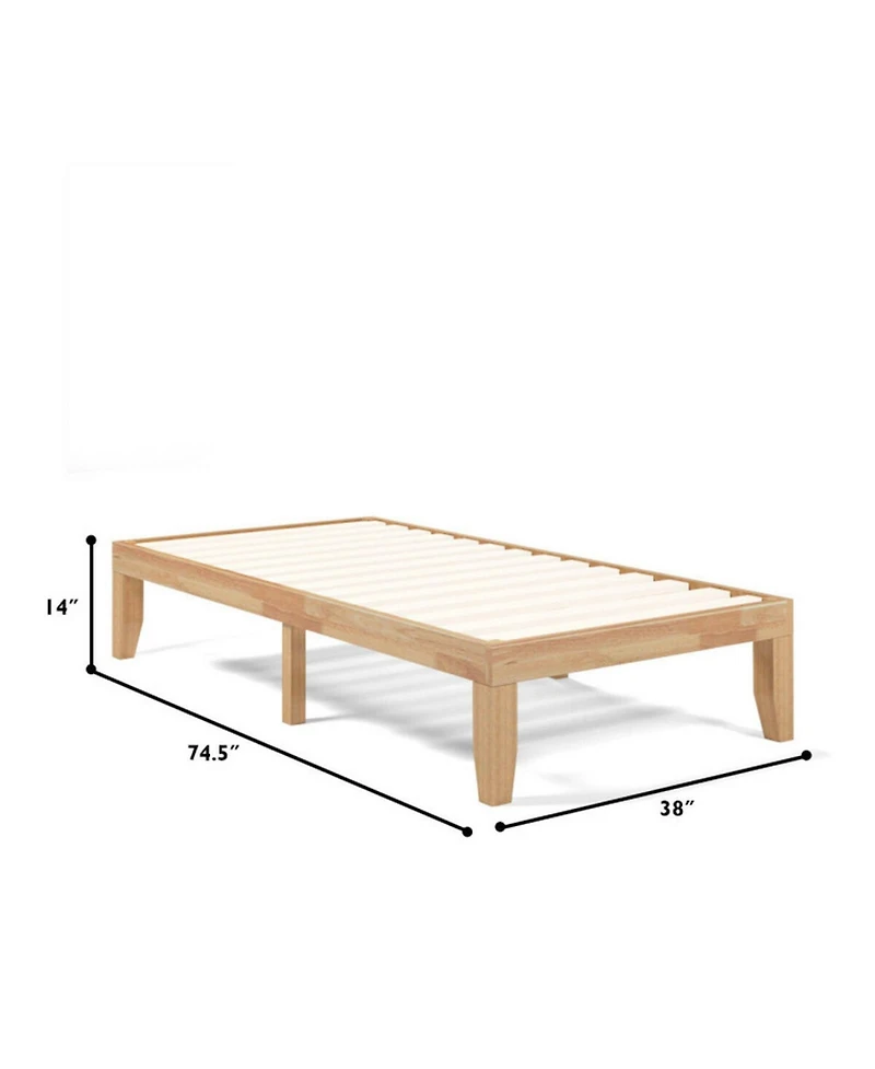 Gouun Twin Rubberwood Platform Bed Frame with Headboard and Slat Support