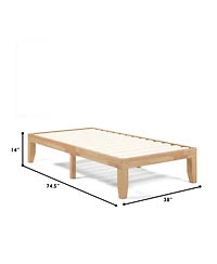 Gouun Twin Rubberwood Platform Bed Frame with Headboard and Slat Support