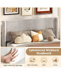 Sugift Queen Size Velvet Bed Frame with Vertical Channel Tufted Wingback Headboard