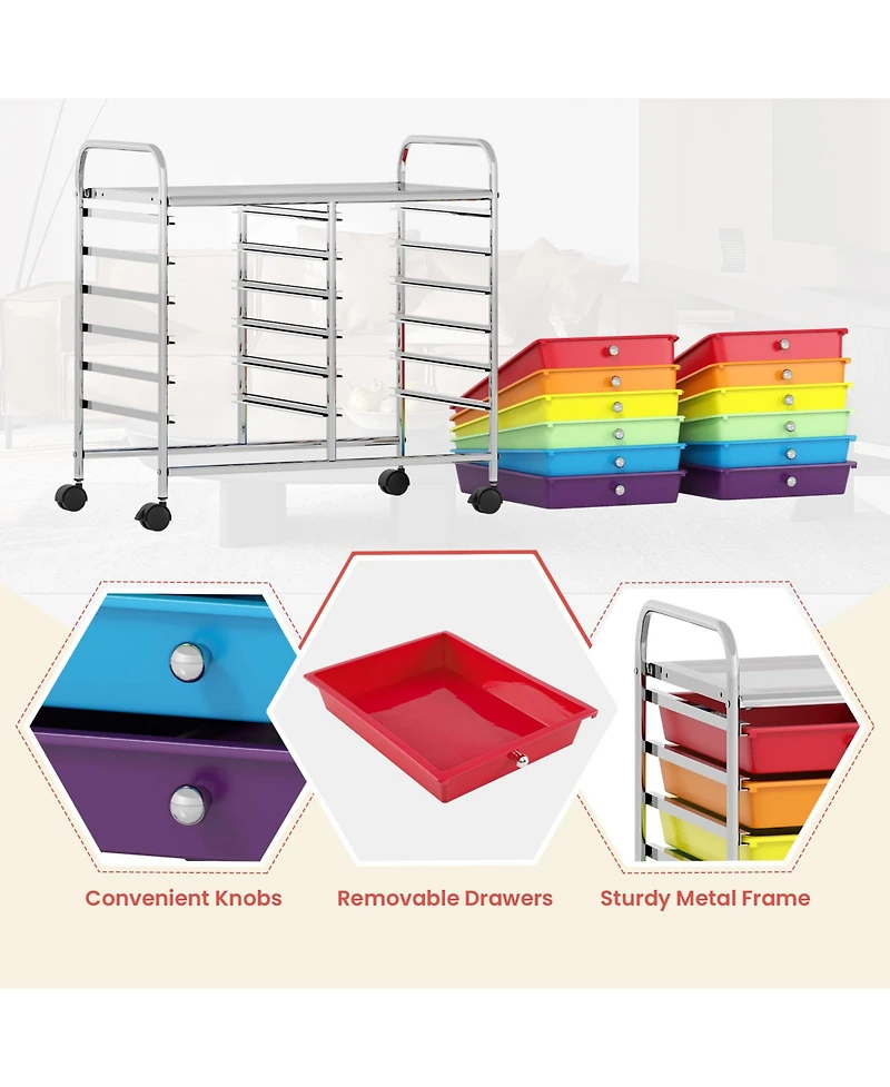 Sugift 12 Drawers Rolling Storage Cart for Home and Office