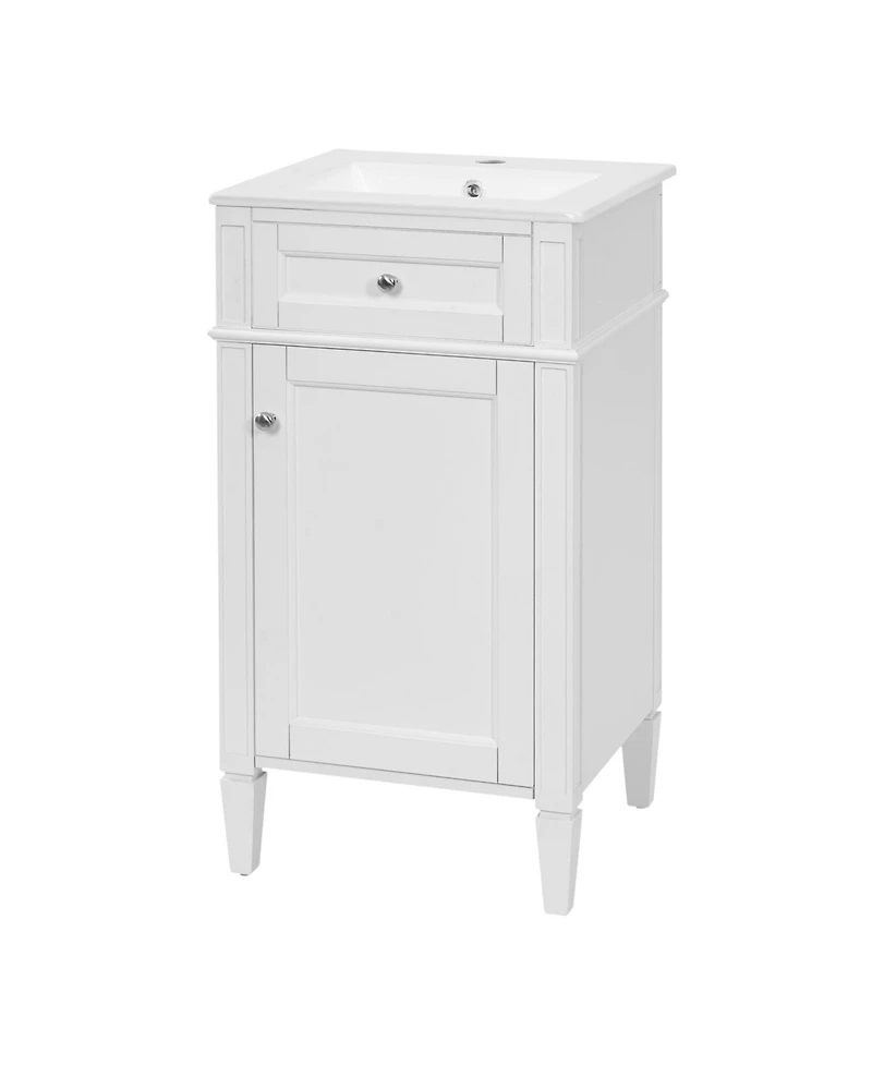 Busdays 18 Inch Bathroom Vanity with Ceramic Sink Freestanding Single Vanity Soft Close Door Adjustable Shelf French Style Solid Feet