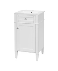 Busdays 18 Inch Bathroom Vanity with Ceramic Sink Freestanding Single Vanity Soft Close Door Adjustable Shelf French Style Solid Feet