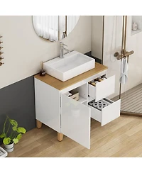 Sillysis Bathroom Vanity with Solid Wood Top, Square Ceramic Sink, Soft Close Drawers for Modern Bathrooms