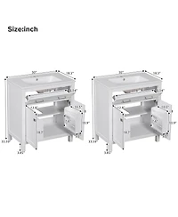 Sillysis 60 Inch Double Sink Bathroom Vanity with Ceramic Sinks, Solid Wood Frame, Flip-Out Drawer and Adjustable Shelf