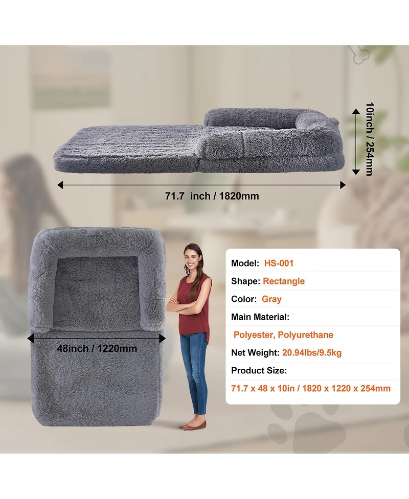 Cozito Human Dog Bed 72x48x10 in Washable Pv Velvet Foam Cover