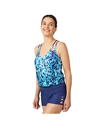 Free Country Women's Double Strap Cut Out Blouson Tankini Top