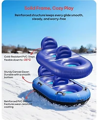 Qpau 2-Person Inflatable Snow Tube with Dual Backrests and Tow Rope, Heavy Duty Canvas-Covered Blow Up Snow Sled