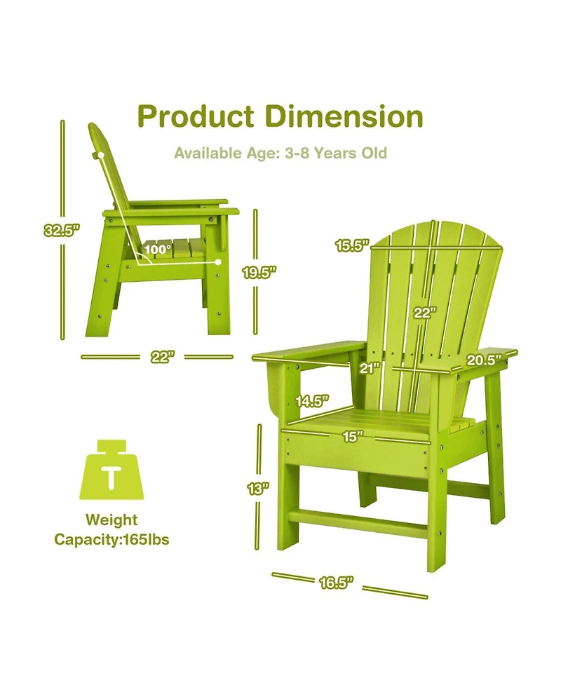 Sugift Kids Adirondack Chair with Ergonomic Backrest for Outdoor Use