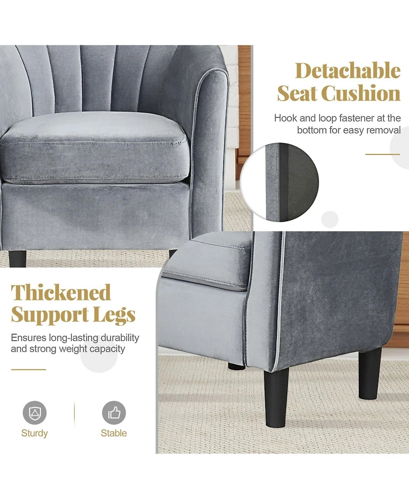 Sugift Upholstered Teddy Velvet Club Barrel Chair with Ottoman with Footrest