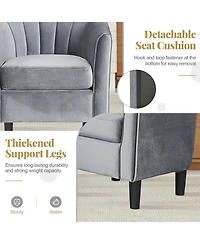 Sugift Upholstered Teddy Velvet Club Barrel Chair with Ottoman with Footrest