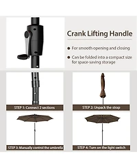Sugift 10 Feet Patio Umbrella with 112 Solar Lights and Crank Handle