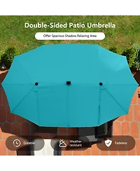 Sugift 15 Feet Twin Patio Umbrella with 48 Solar Led Lights