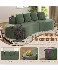 Rainsken Chenille Fabric Half Moon Sofa, 3-Seater Modern Curved Modular Sectional with Cup Holders and Side Pockets for Household Decor