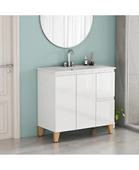 Sillysis 36-Inch Solid Wood Soft-Close Storage Bathroom Vanity with Ceramic Sink