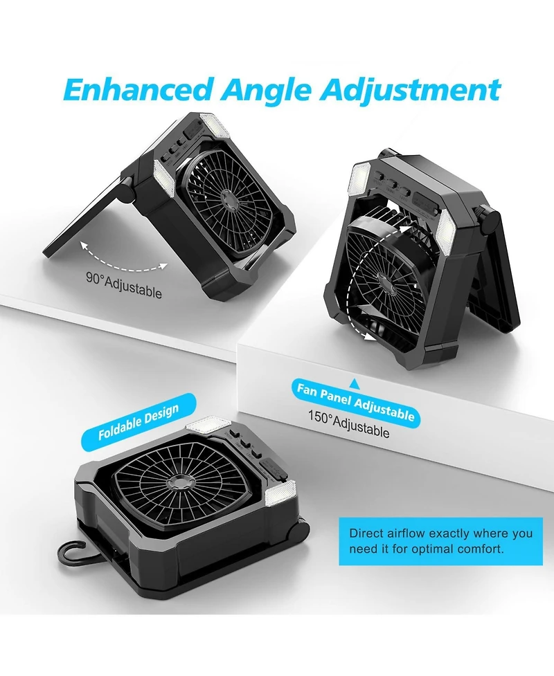 Gnuadz Camping Fan Solar Rechargeable Portable Outdoor Light 10000mAh