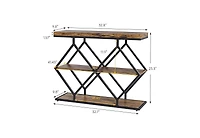gaomon 3-Tier Industrial Entryway Table with Diamond-Shaped Metal Frame, Open Shelf Console Sofa Table for Living Room, Hallway, Foyer Storage