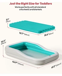 Qpau Inflatable Toddler Travel Bed with 3-Sided Safety Bumpers, Extra Large Kids Air Mattress, Includes Detachable Mattress, Portable