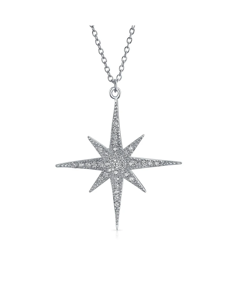 Bling Jewelry Celestial Pave Cubic Zirconia Cz North Star Burst Pendant Necklace