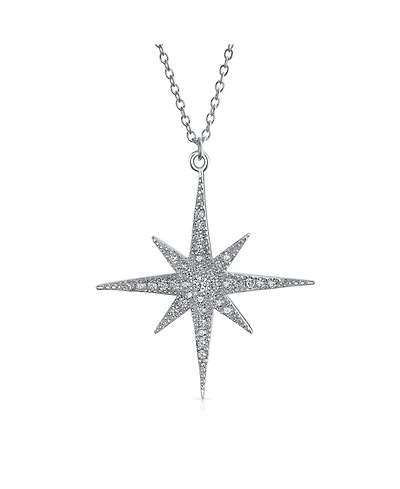 Bling Jewelry Celestial Pave Cubic Zirconia Cz North Star Burst Pendant Necklace