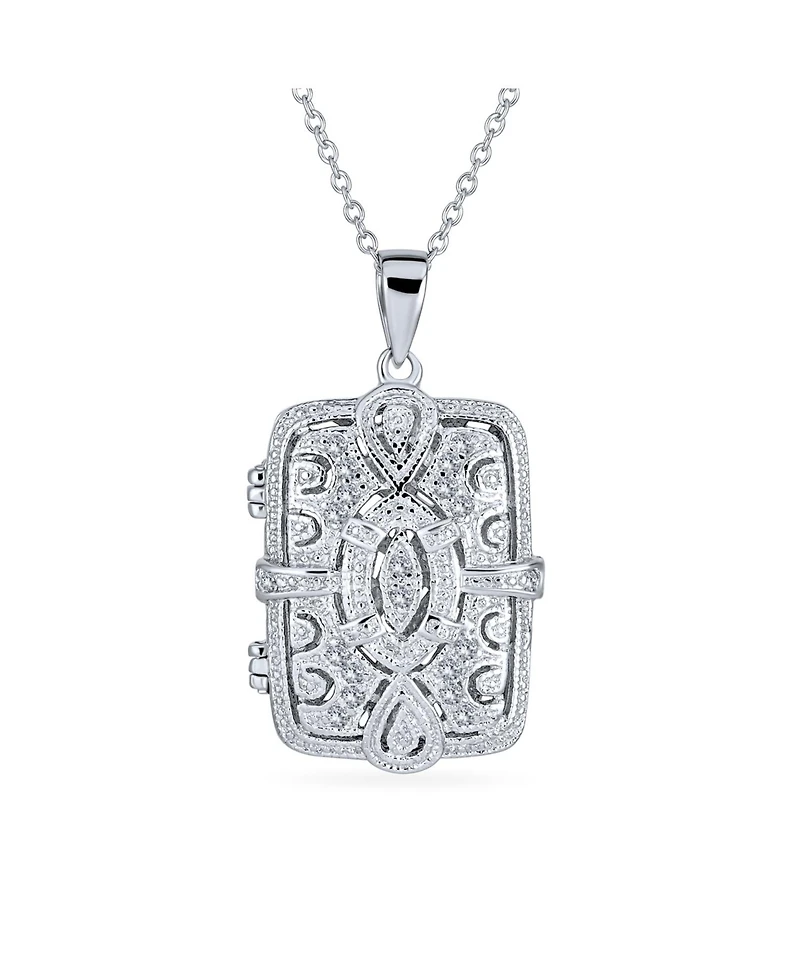 Bling Jewelry Vintage Style Keepsake Infinity Rectangle Photo Locket Pendant Necklace Sterling Silver